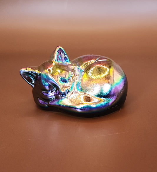 Titanium Aura Obsidian Sleeping Cat