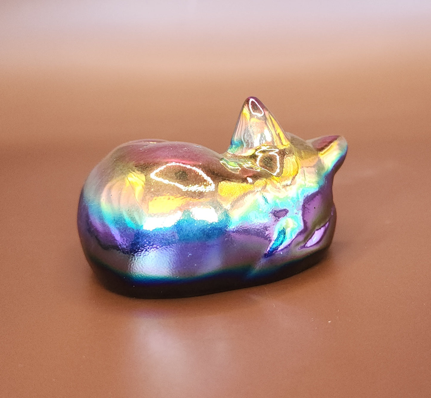 Titanium Aura Obsidian Sleeping Cat