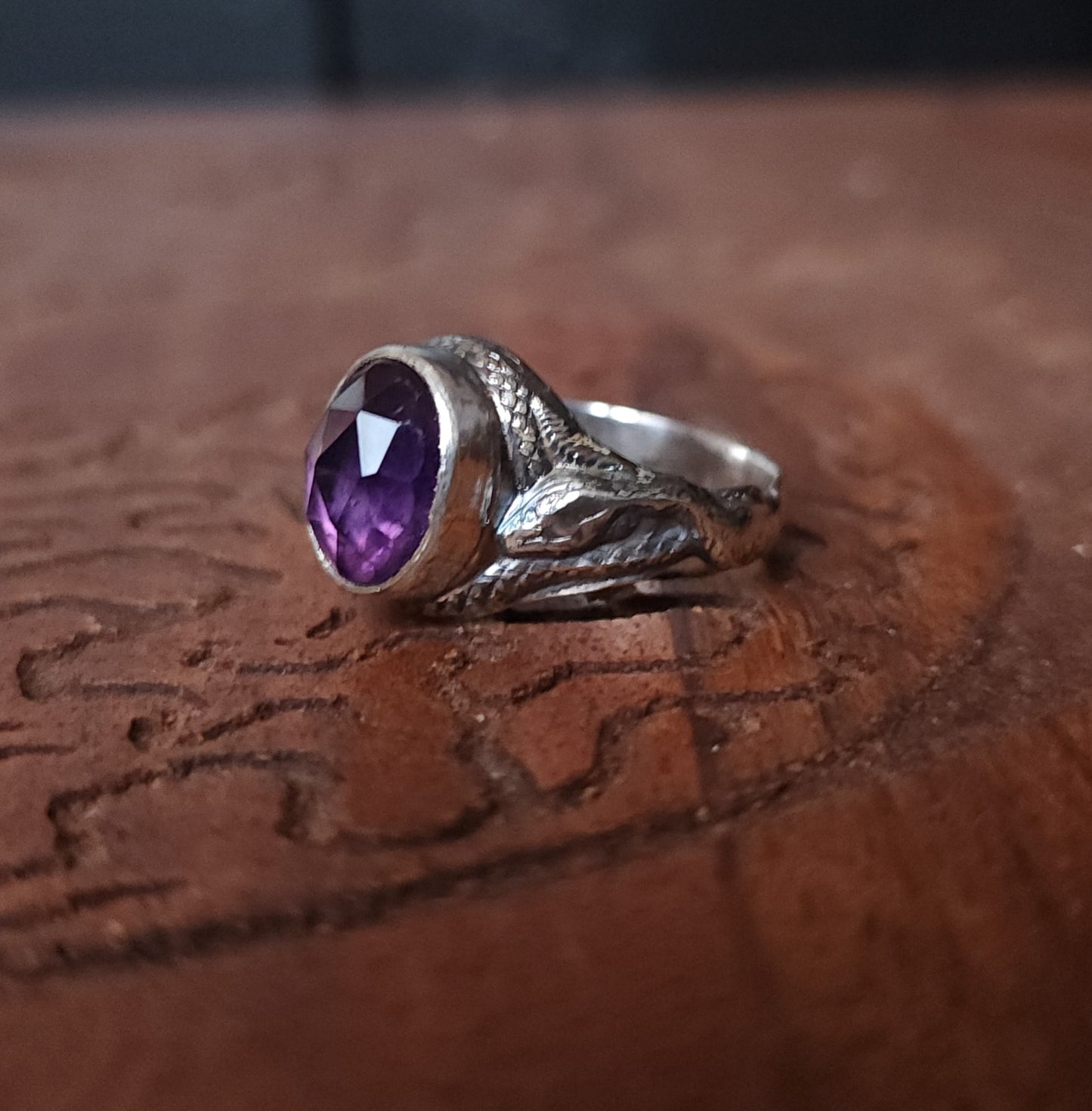 "Serpentine" - Handcrafted Amethyst Sterling Silver Ring