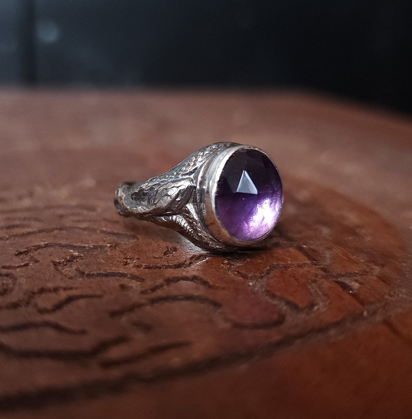 "Serpentine" - Handcrafted Amethyst Sterling Silver Ring