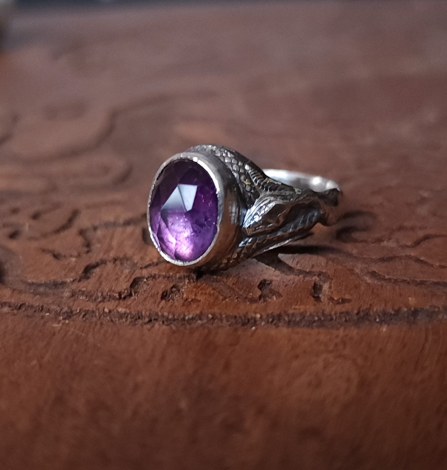 "Serpentine" - Handcrafted Amethyst Sterling Silver Ring