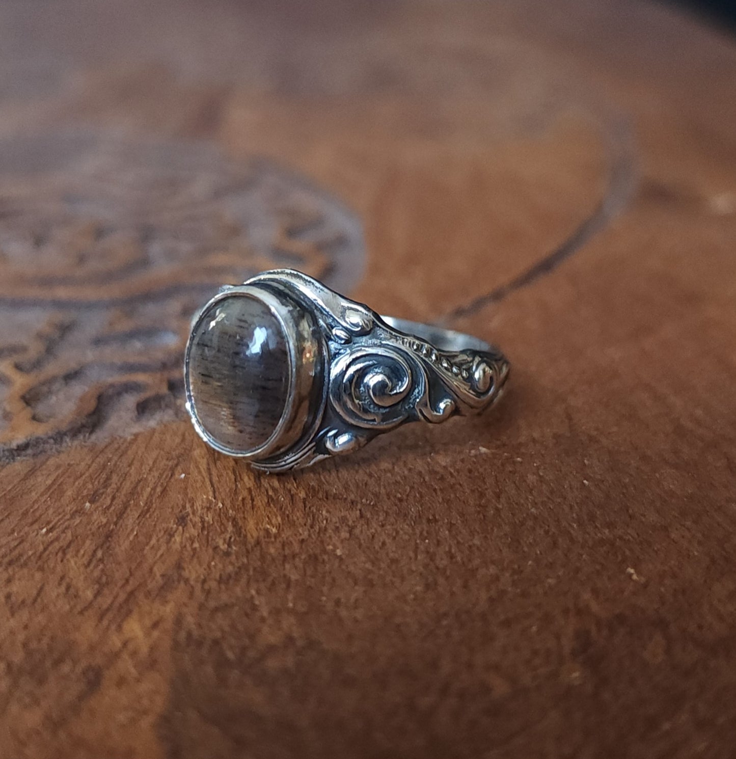 Sunstone Nouveau Curl Sterling Silver Ring - Size 10