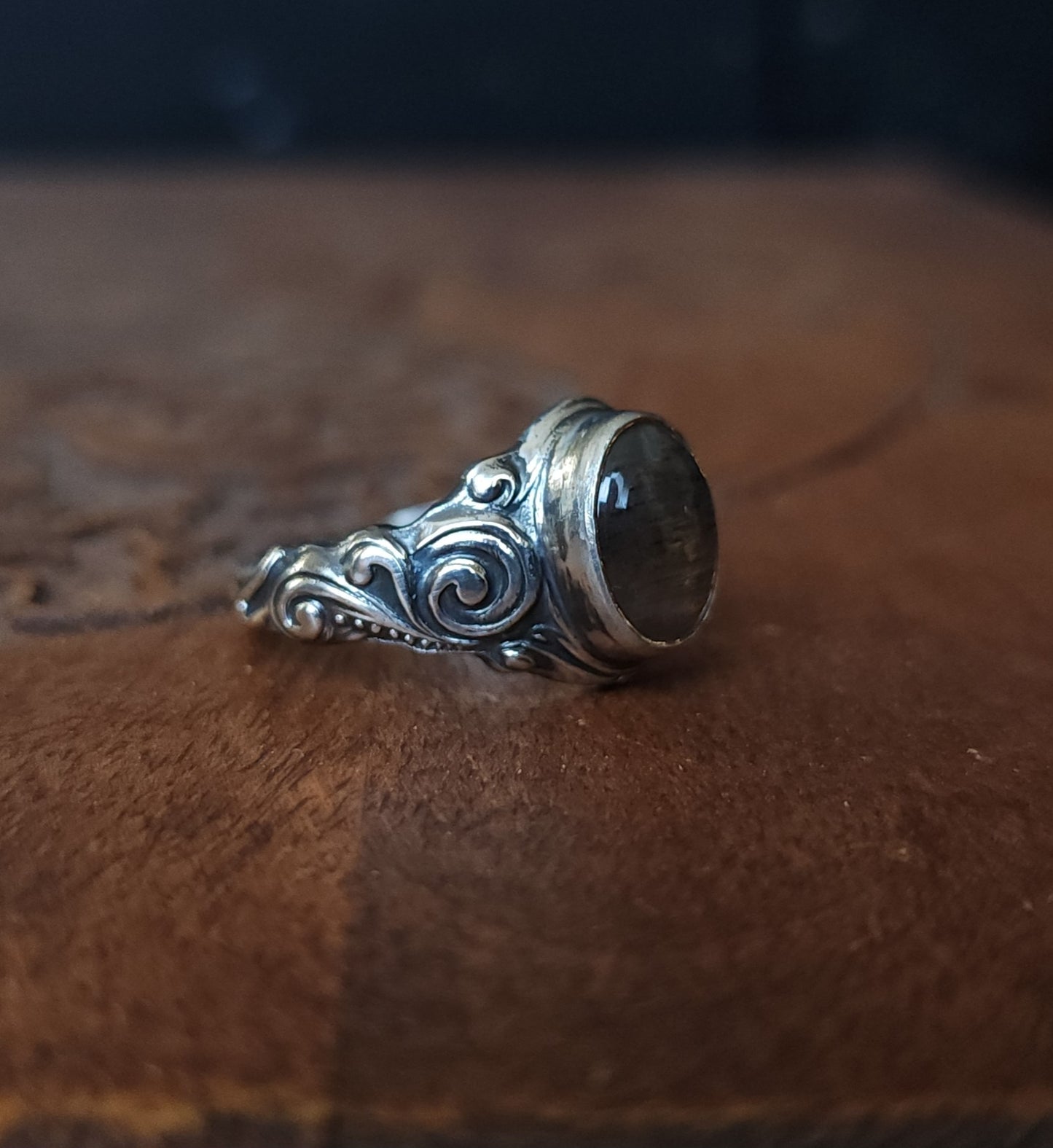 Sunstone Nouveau Curl Sterling Silver Ring - Size 10