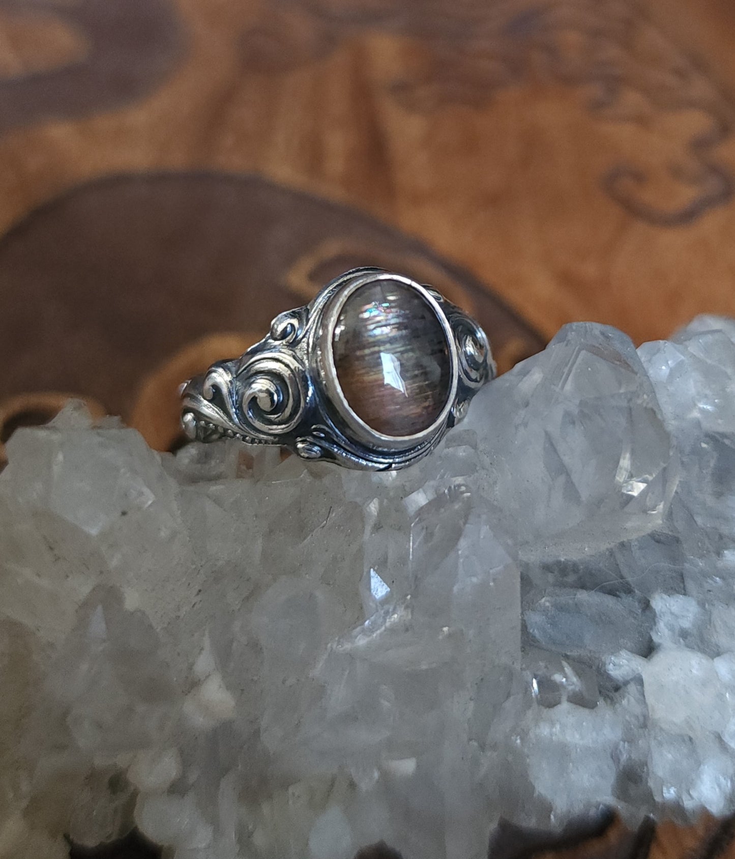 Sunstone Nouveau Curl Sterling Silver Ring - Size 10