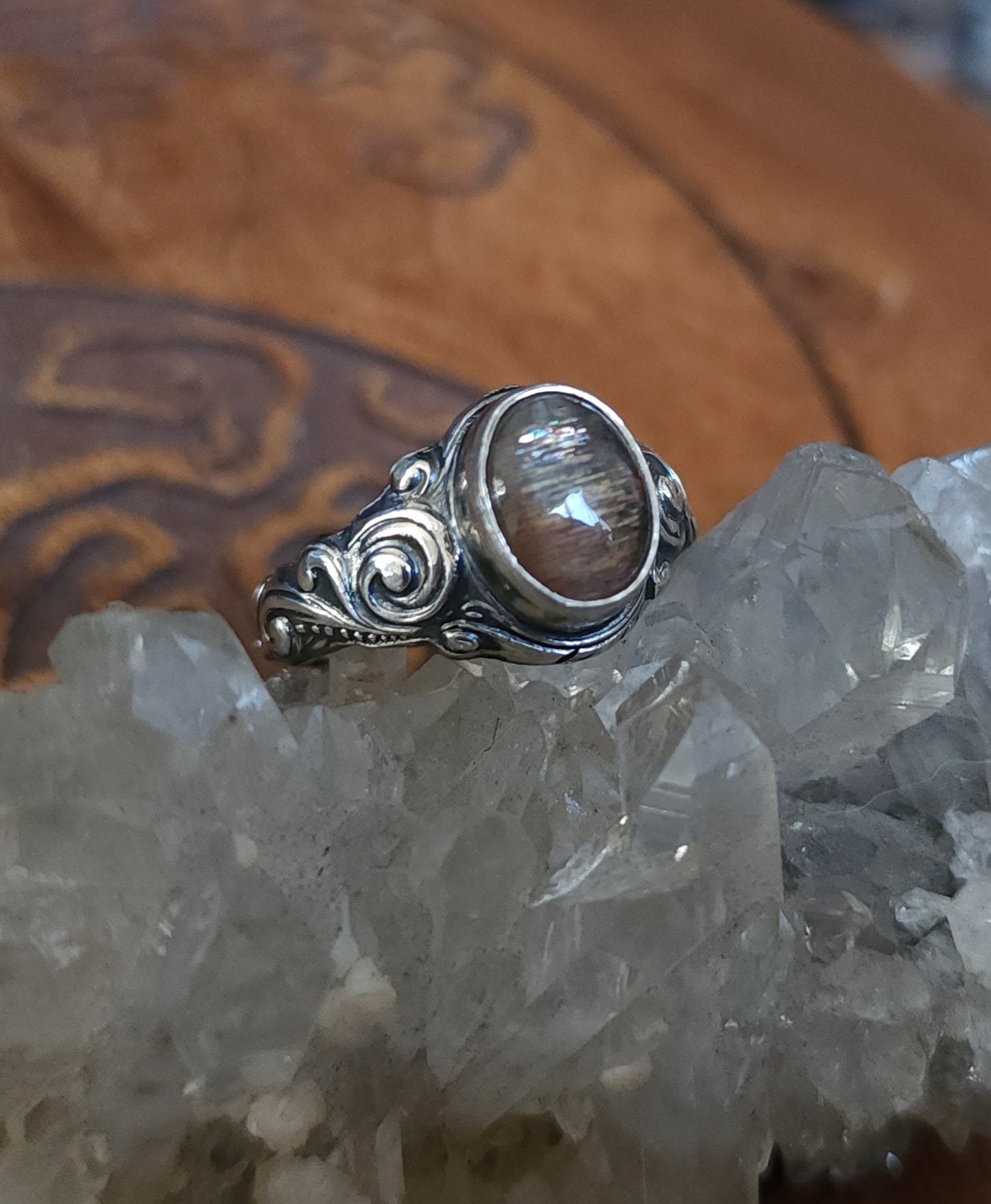 Sunstone Nouveau Curl Sterling Silver Ring - Size 10