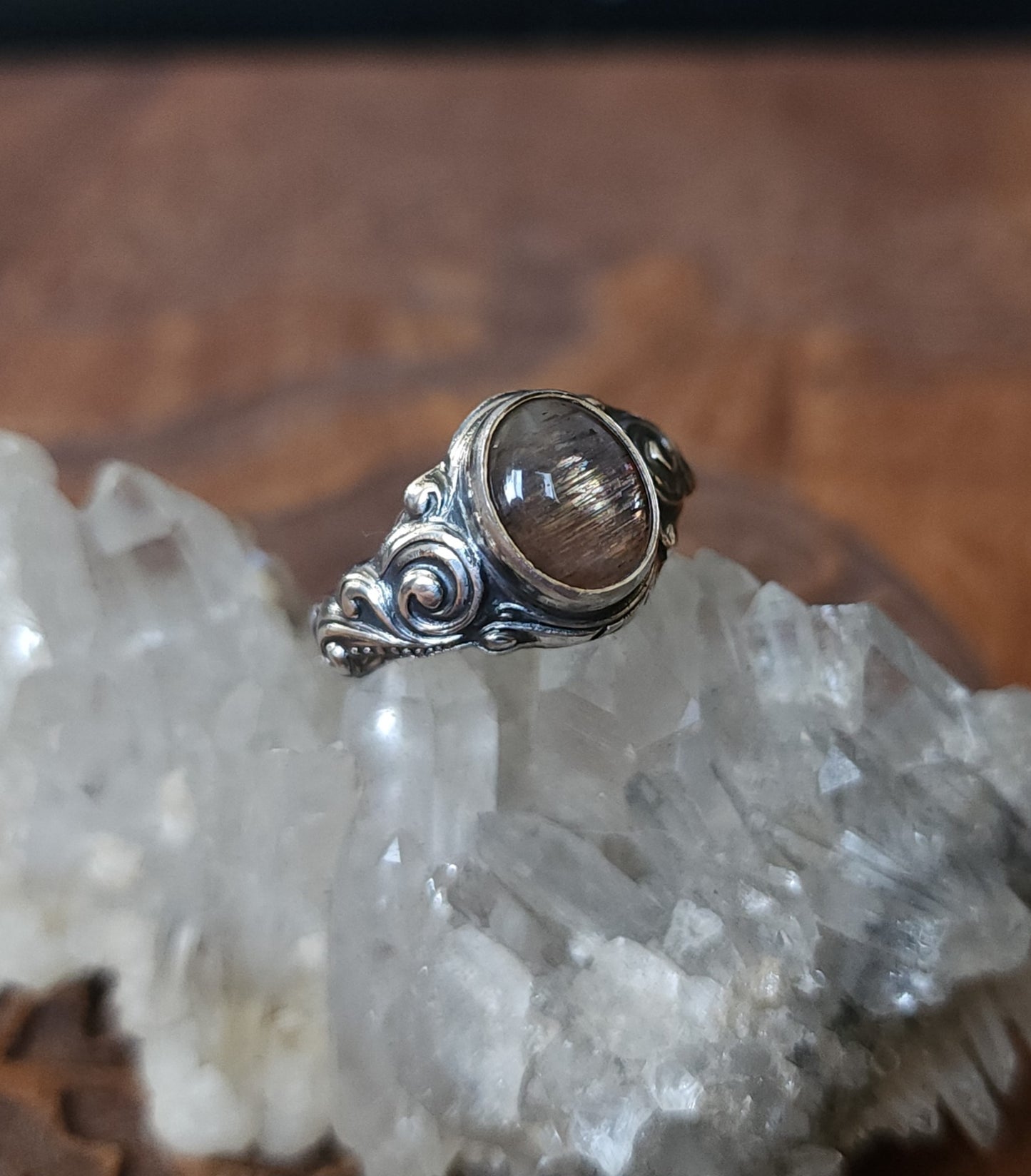 Sunstone Nouveau Curl Sterling Silver Ring - Size 10