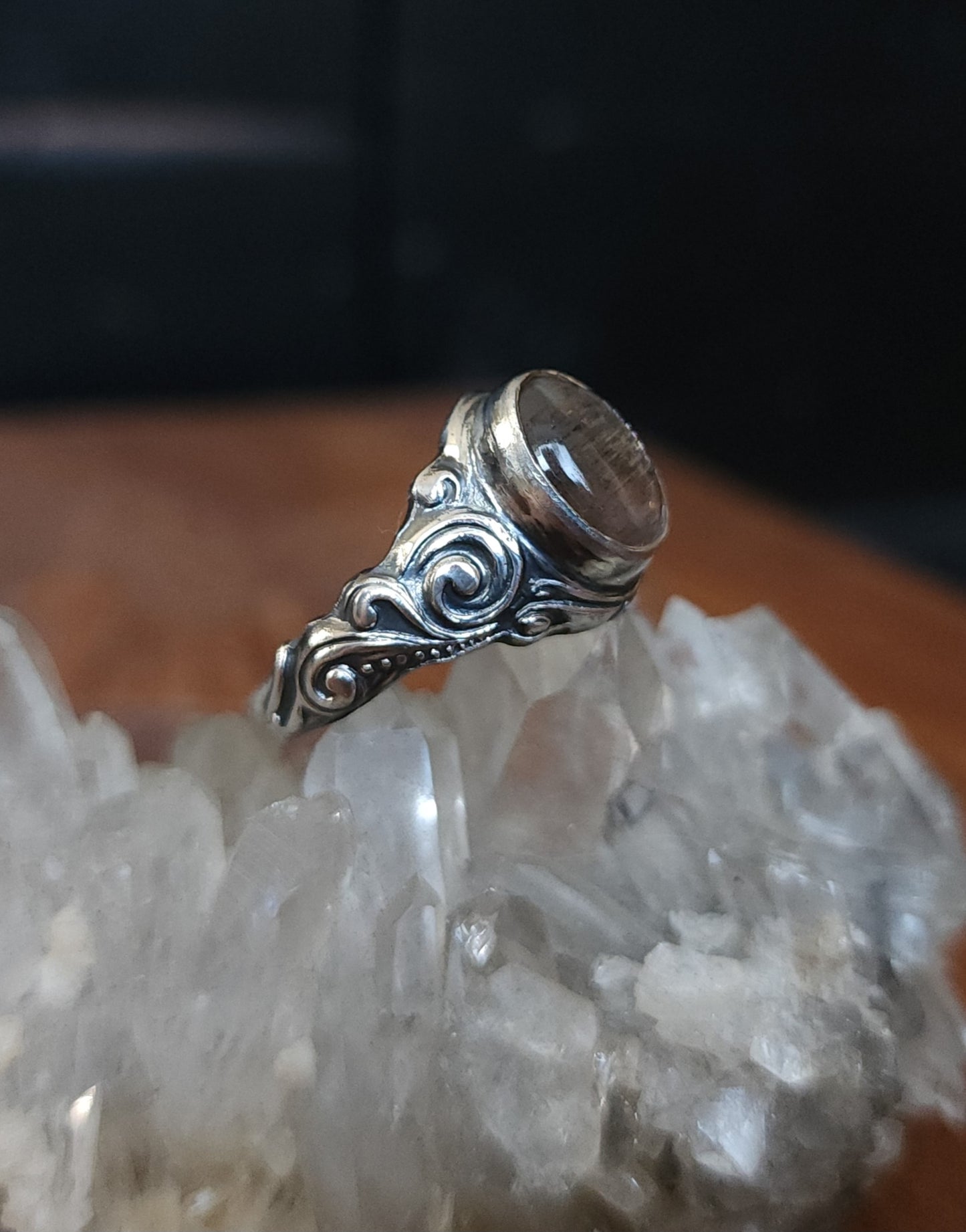 Sunstone Nouveau Curl Sterling Silver Ring - Size 10