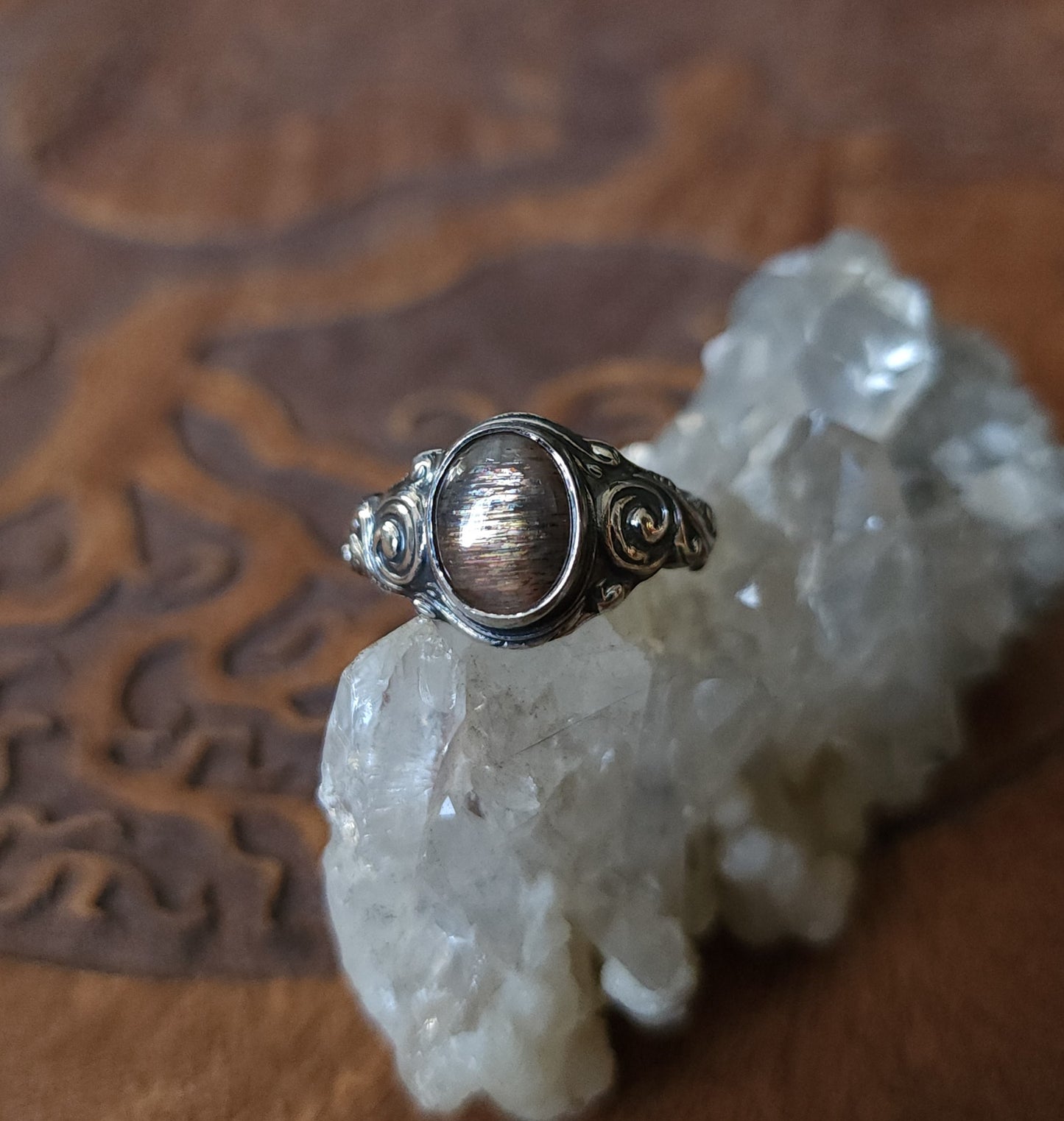 Sunstone Nouveau Curl Sterling Silver Ring - Size 10