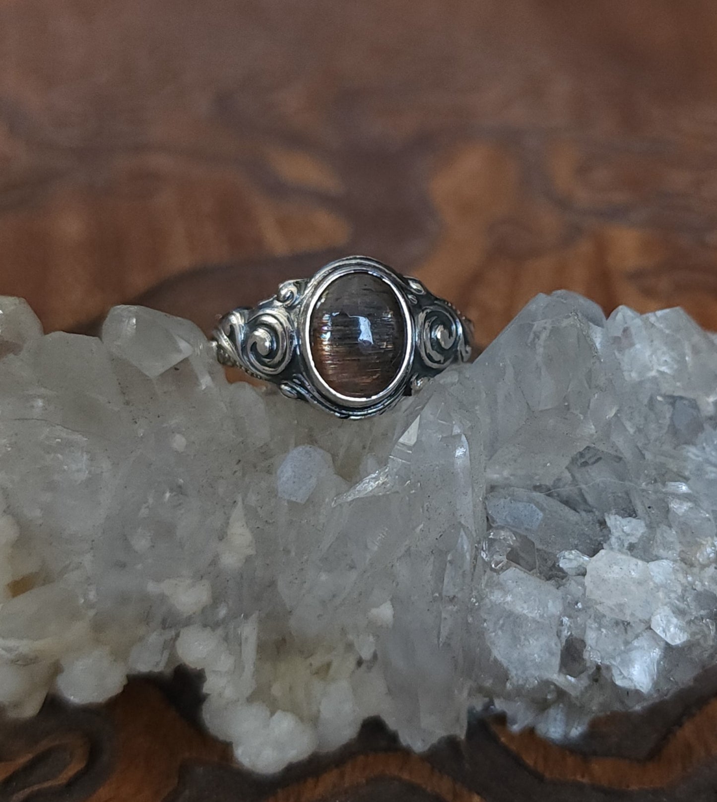 Sunstone Nouveau Curl Sterling Silver Ring - Size 10