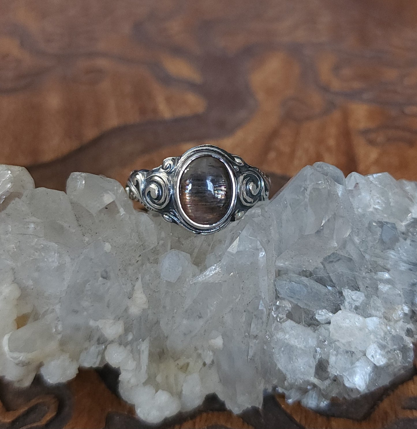 Sunstone Nouveau Curl Sterling Silver Ring - Size 10