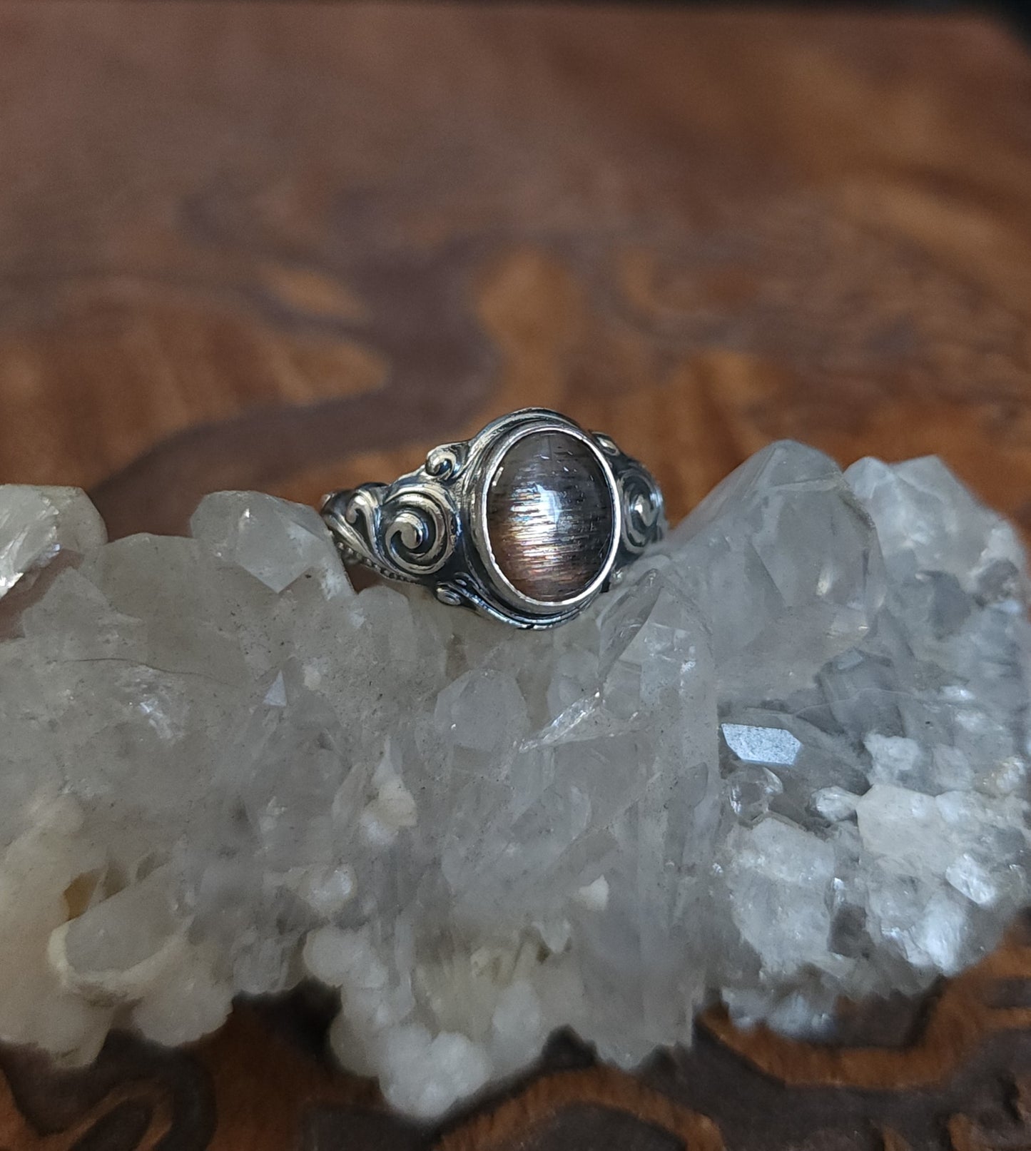 Sunstone Nouveau Curl Sterling Silver Ring - Size 10