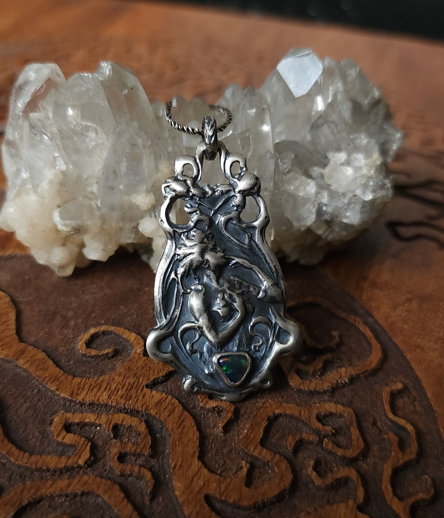 "Joie de Vivre" Handcrafted Sterling Silver & Black Opal Pendant