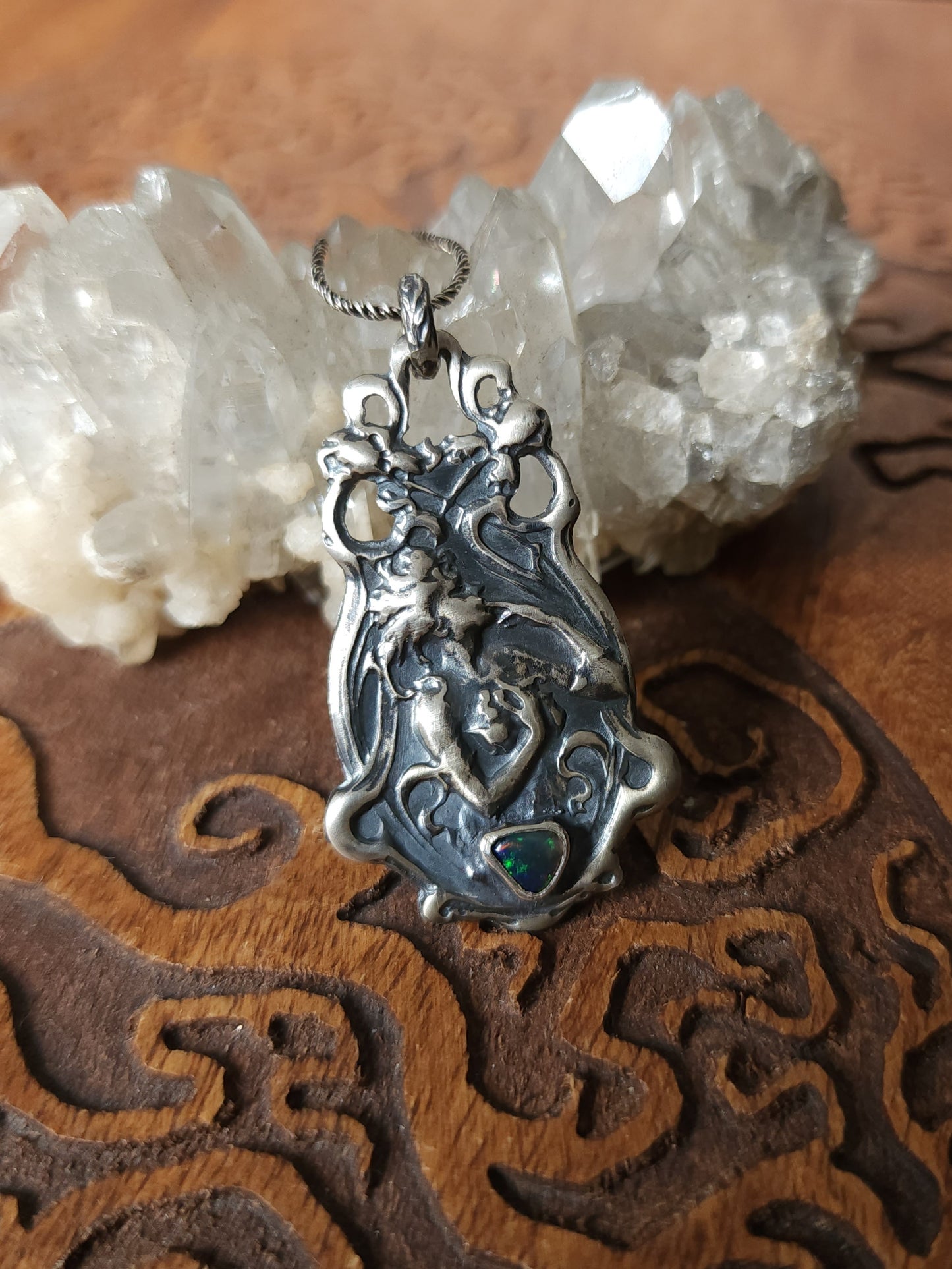 "Joie de Vivre" Handcrafted Sterling Silver & Black Opal Pendant