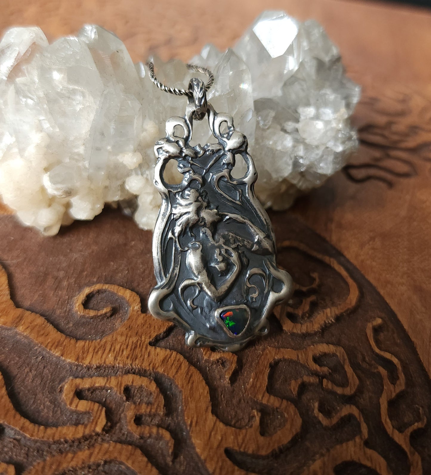 "Joie de Vivre" Handcrafted Sterling Silver & Black Opal Pendant