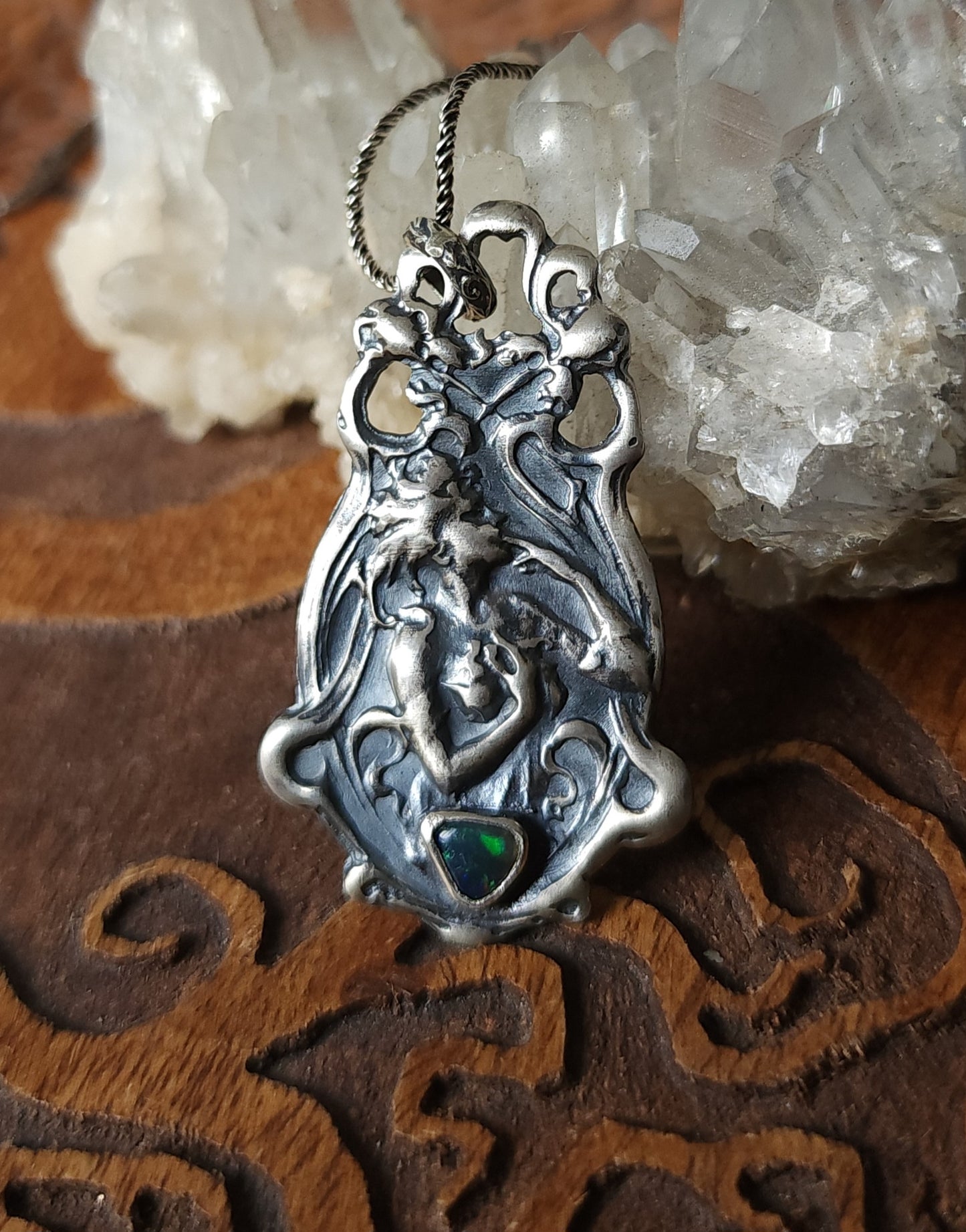 "Joie de Vivre" Handcrafted Sterling Silver & Black Opal Pendant