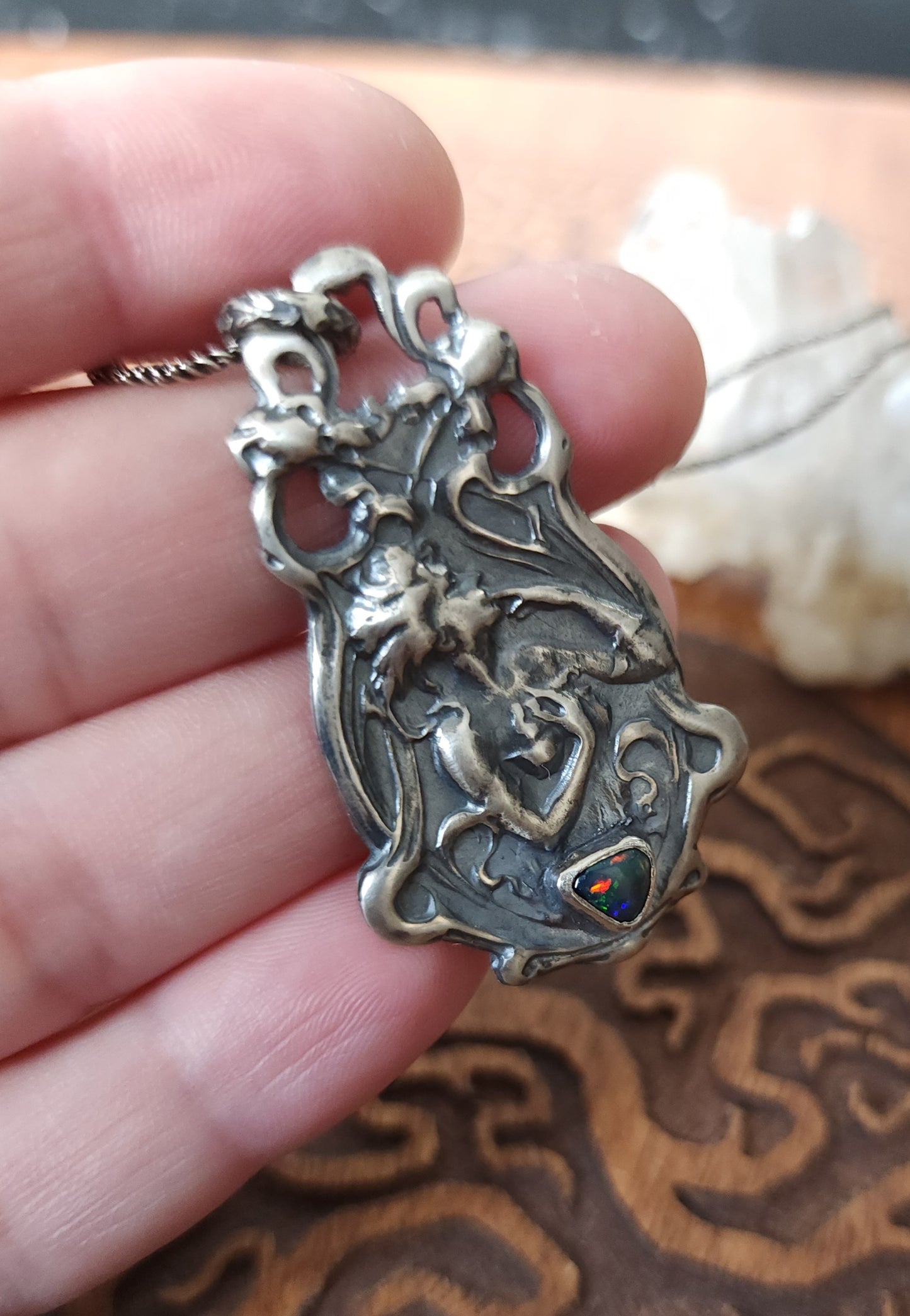 "Joie de Vivre" Handcrafted Sterling Silver & Black Opal Pendant