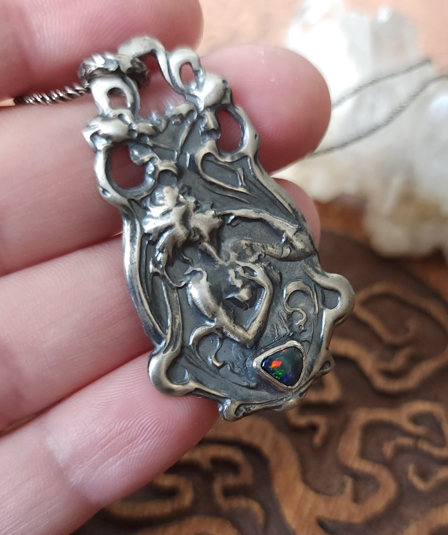 "Joie de Vivre" Handcrafted Sterling Silver & Black Opal Pendant