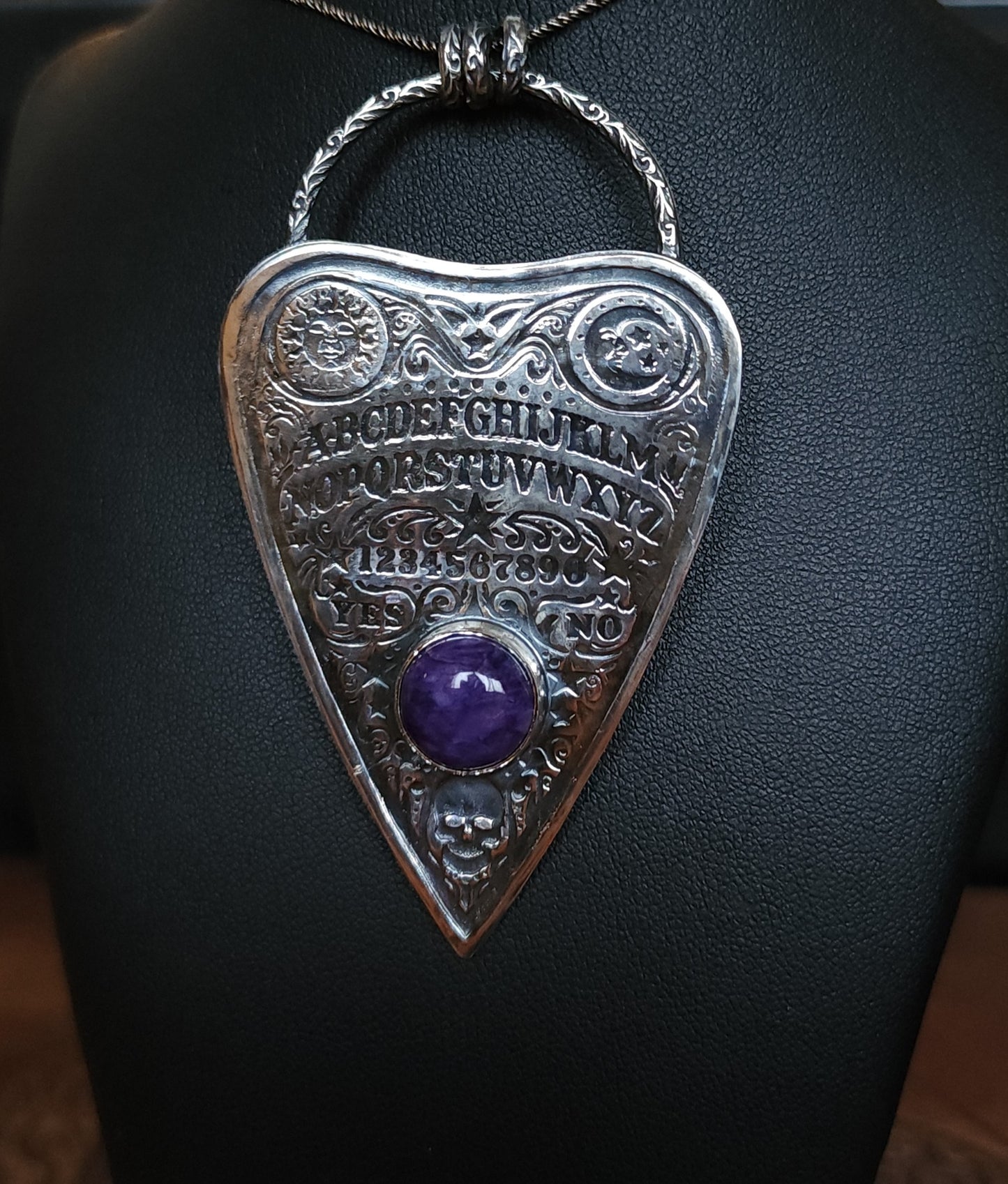 Sterling Silver & Charoite Ouija Planchette Pendant