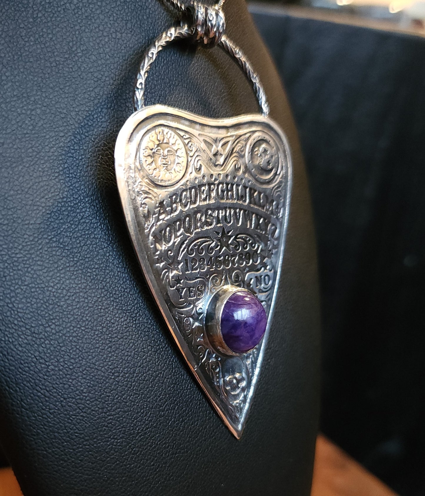 Sterling Silver & Charoite Ouija Planchette Pendant