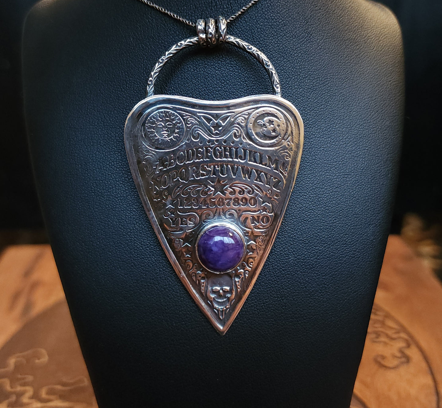 Sterling Silver & Charoite Ouija Planchette Pendant