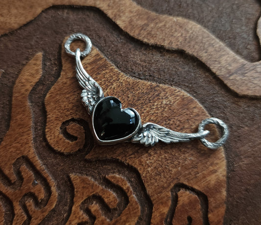 Onyx & Sterling Silver Winged Heart Necklace