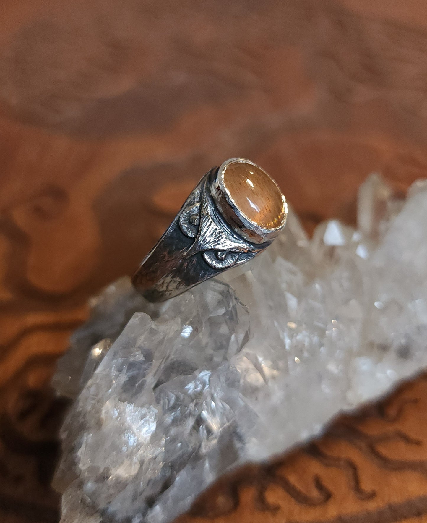 Sterling Silver & Sunstone Owl Ring - 8.5