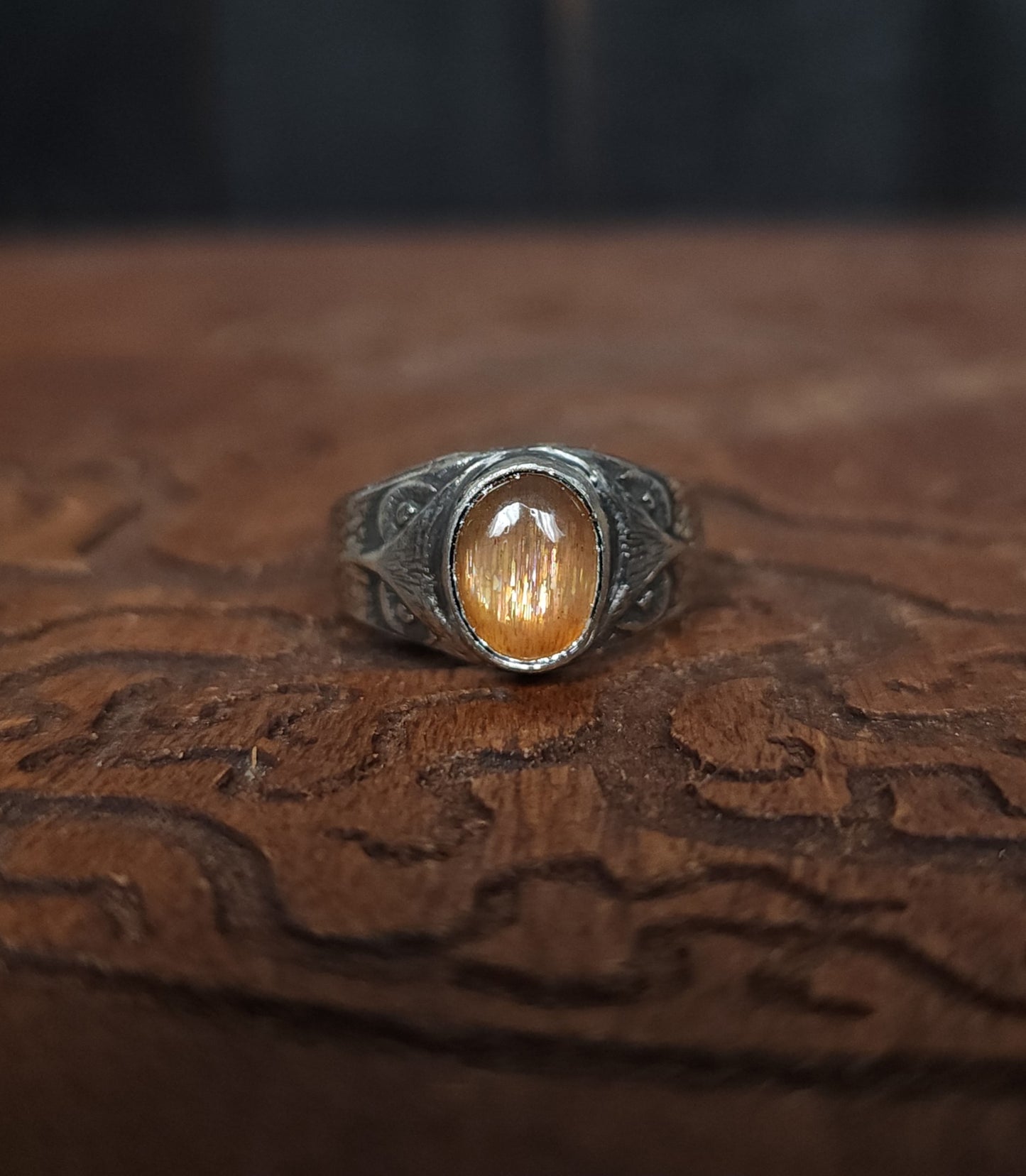 Sterling Silver & Sunstone Owl Ring - 8.5