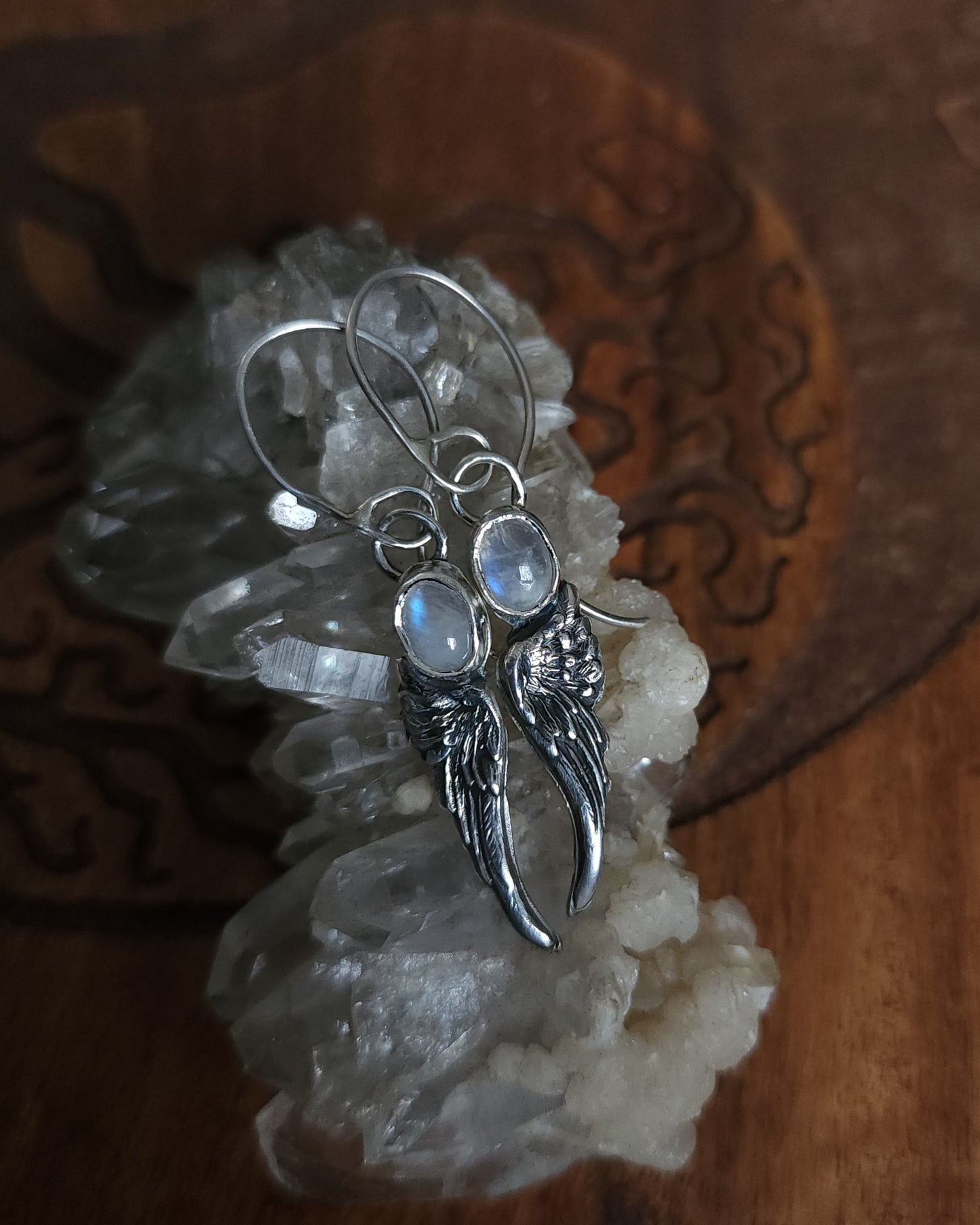 Sterling Silver & Moonstone Angel Wing Earrings