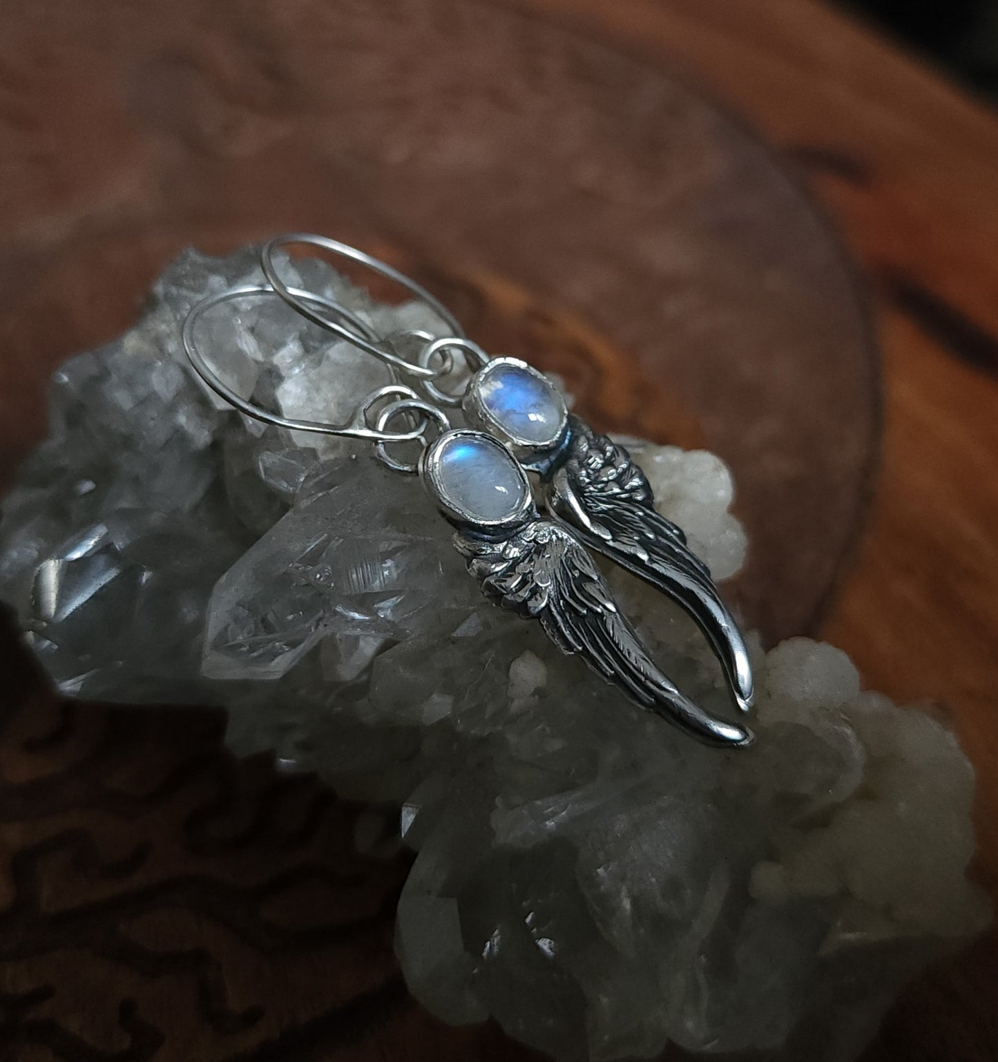 Sterling Silver & Moonstone Angel Wing Earrings