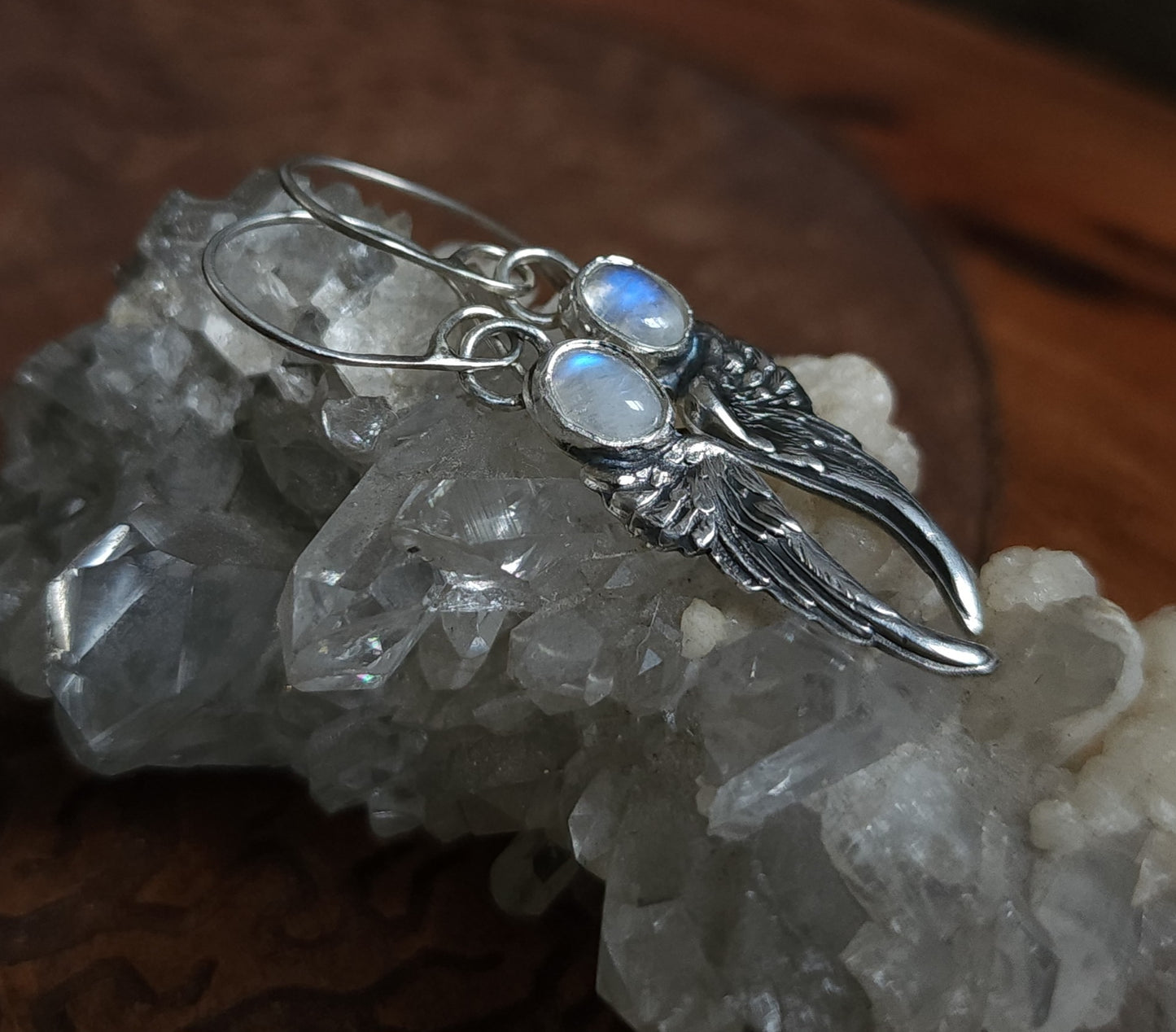 Sterling Silver & Moonstone Angel Wing Earrings
