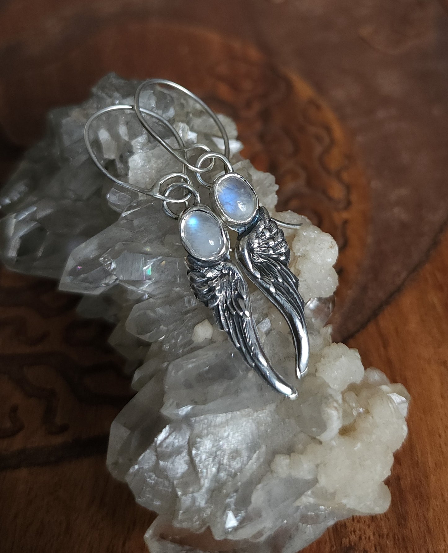 Sterling Silver & Moonstone Angel Wing Earrings