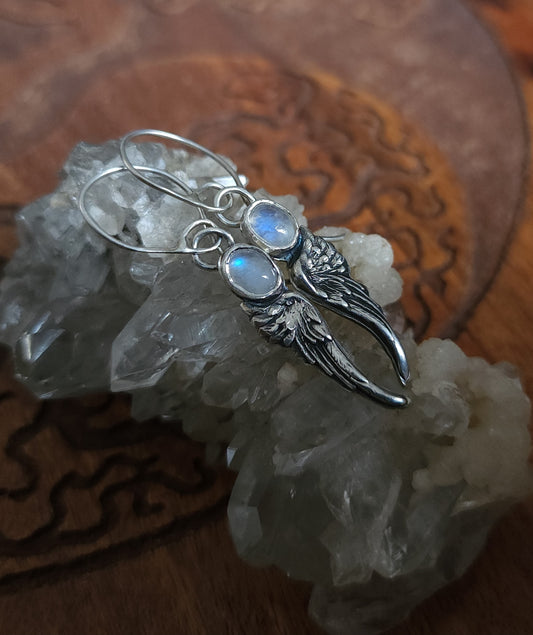 Sterling Silver & Moonstone Angel Wing Earrings