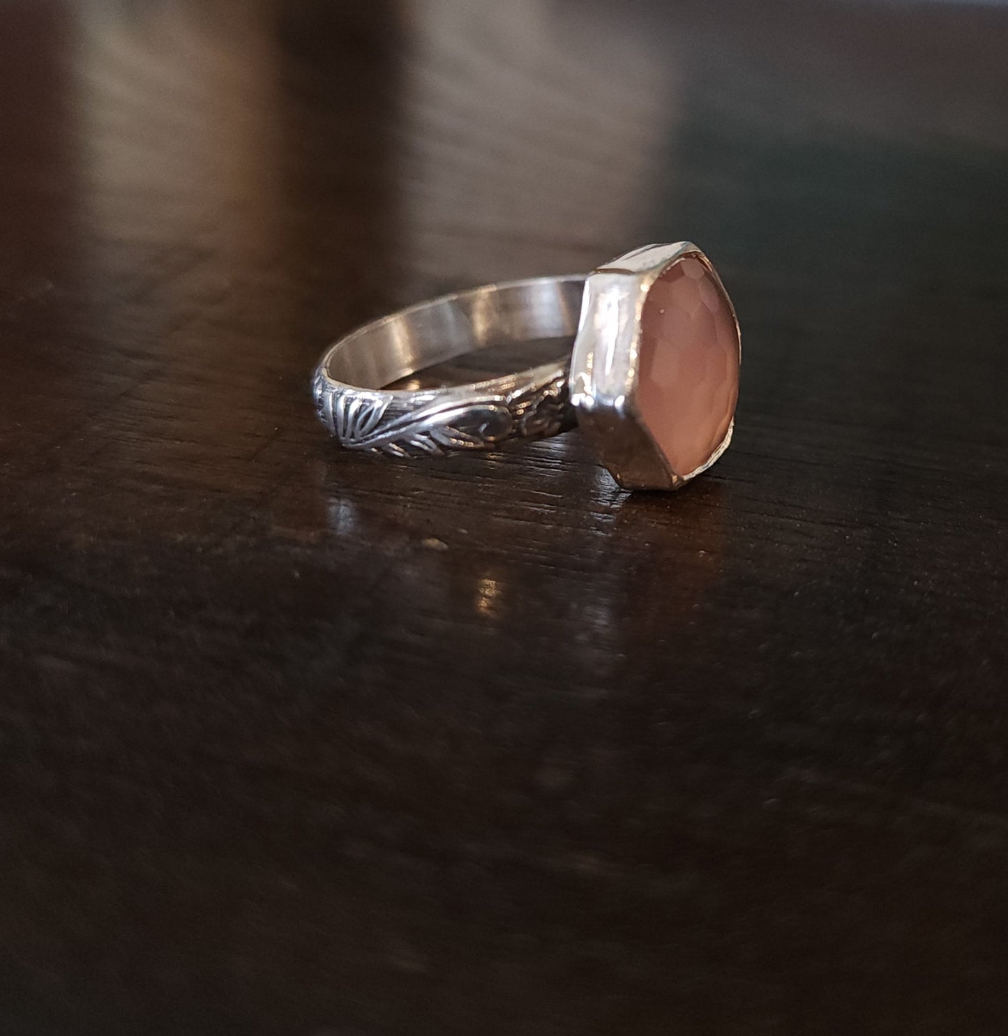 Sterling Silver & Pink Chalcedony Ring - Size 9.5