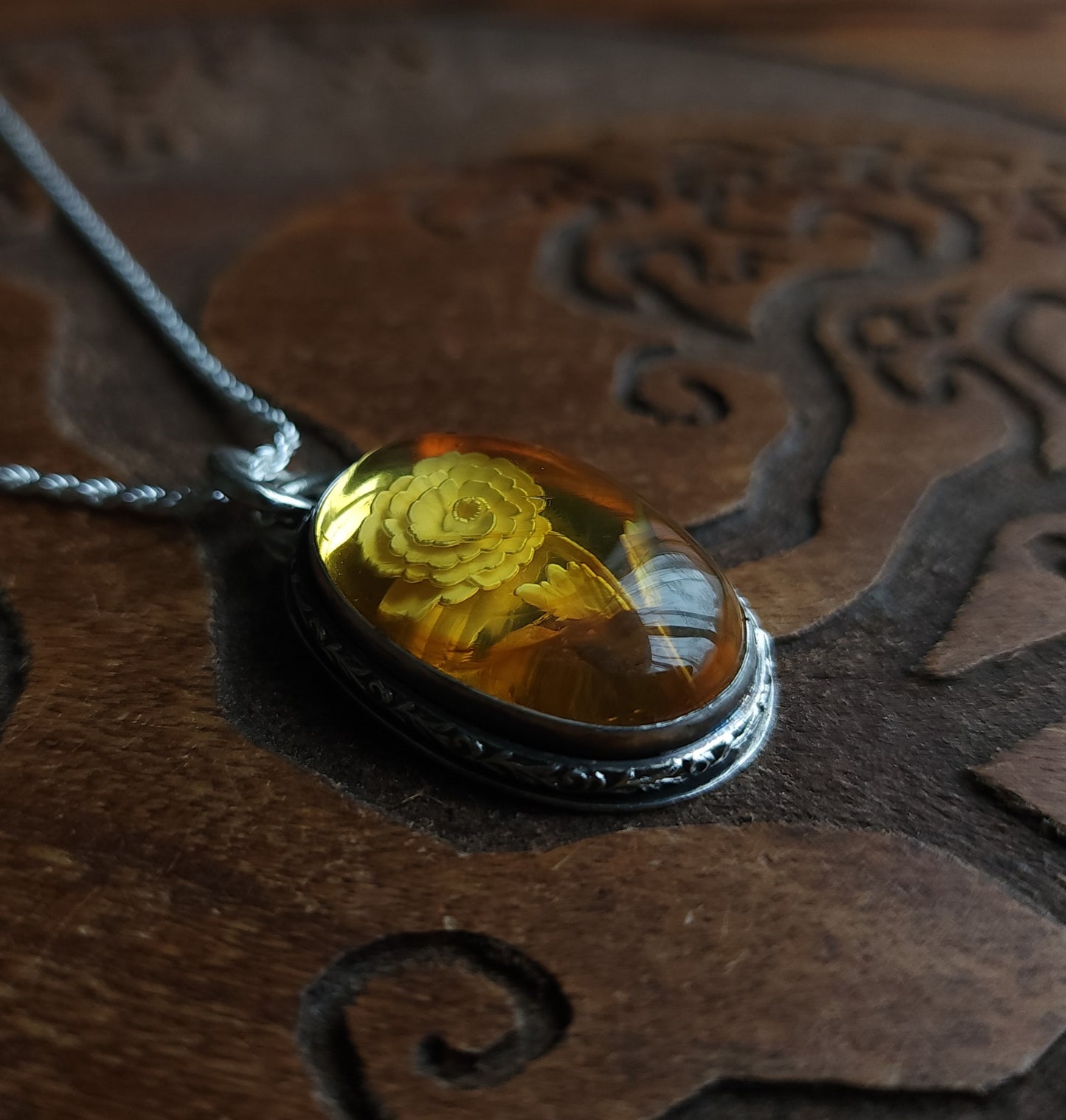 Sterling Silver & Mexican Amber Intaglio Pendant