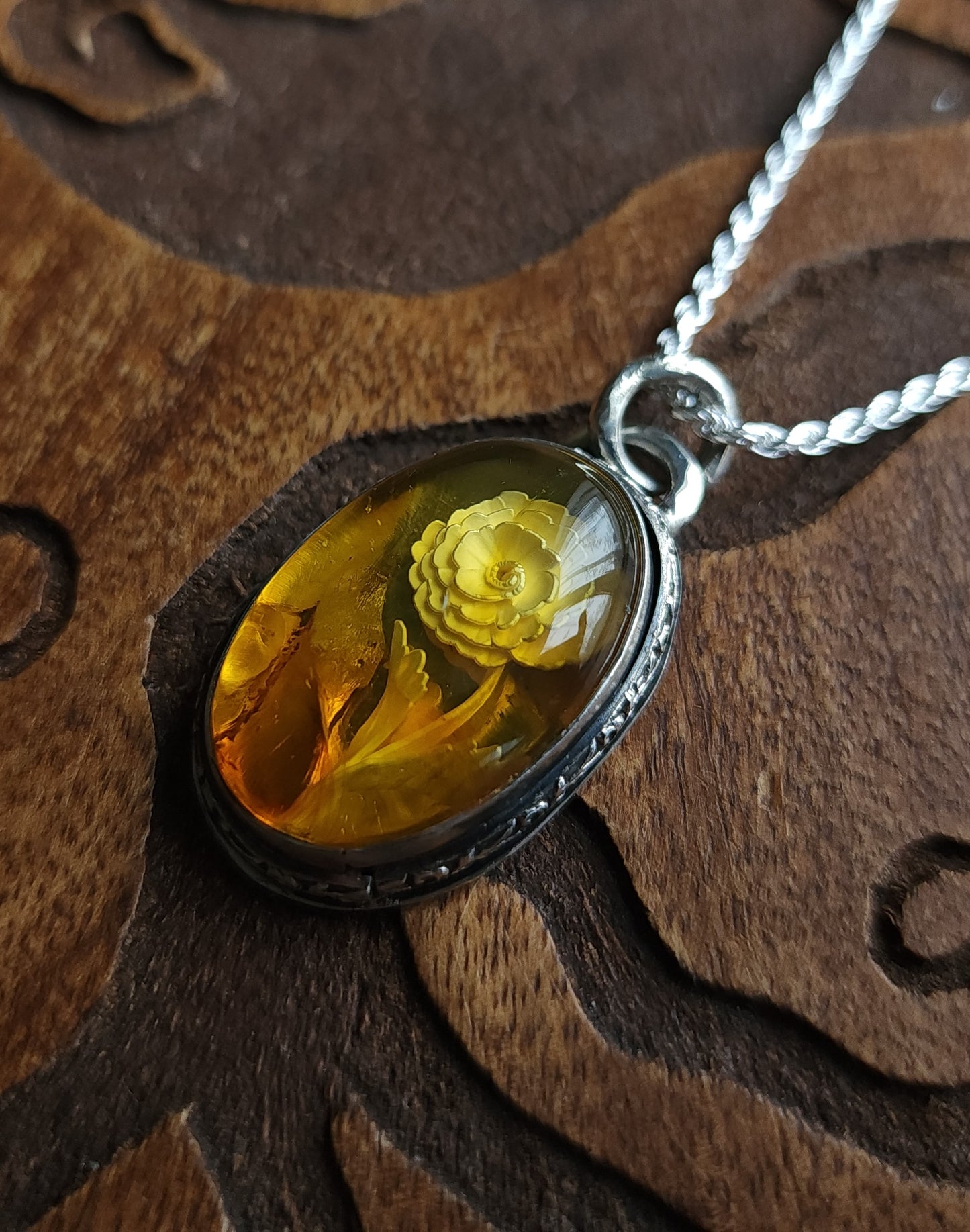 Sterling Silver & Mexican Amber Intaglio Pendant