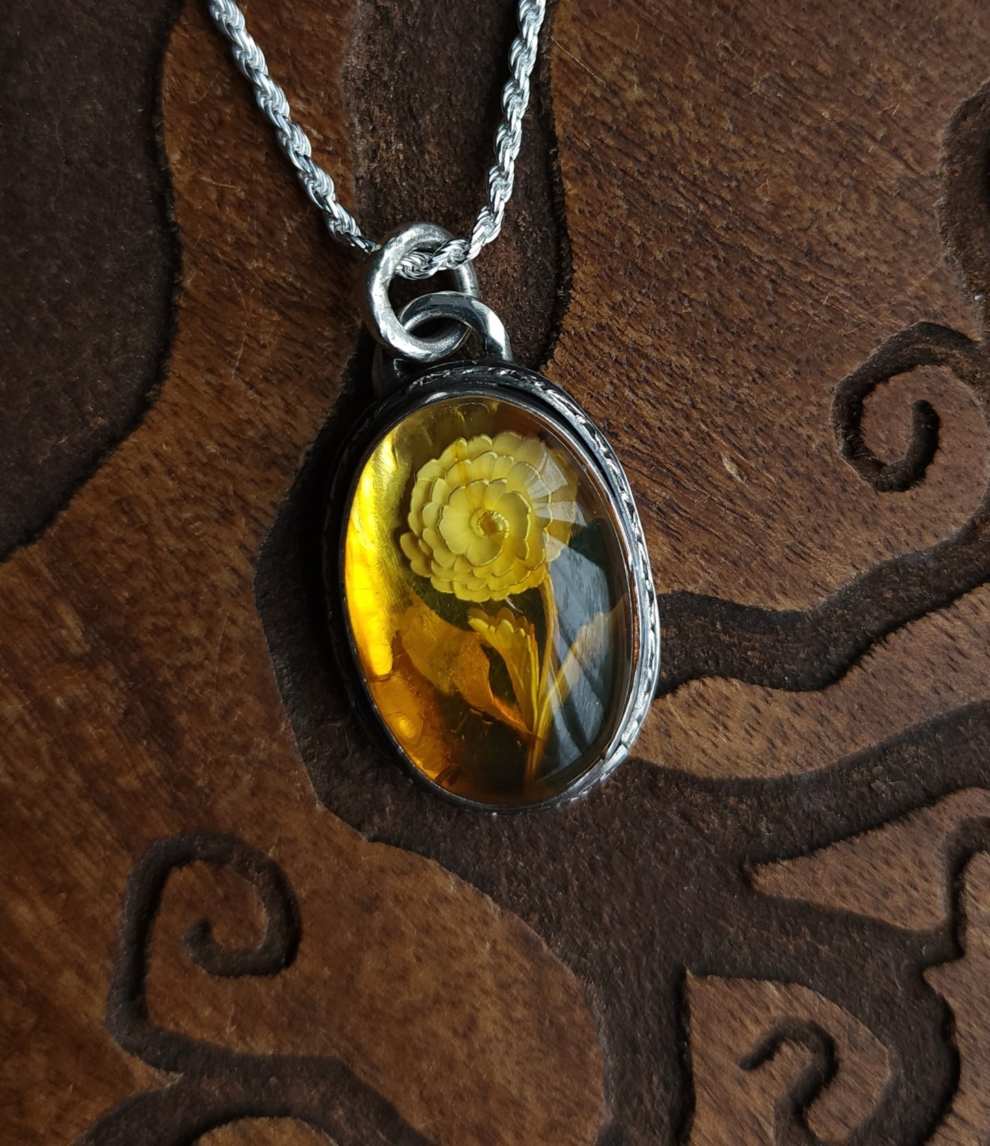 Sterling Silver & Mexican Amber Intaglio Pendant