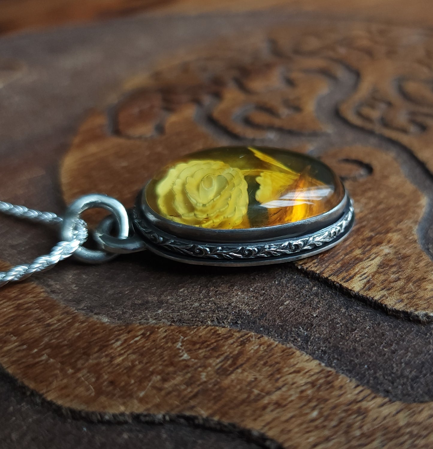 Sterling Silver & Mexican Amber Intaglio Pendant