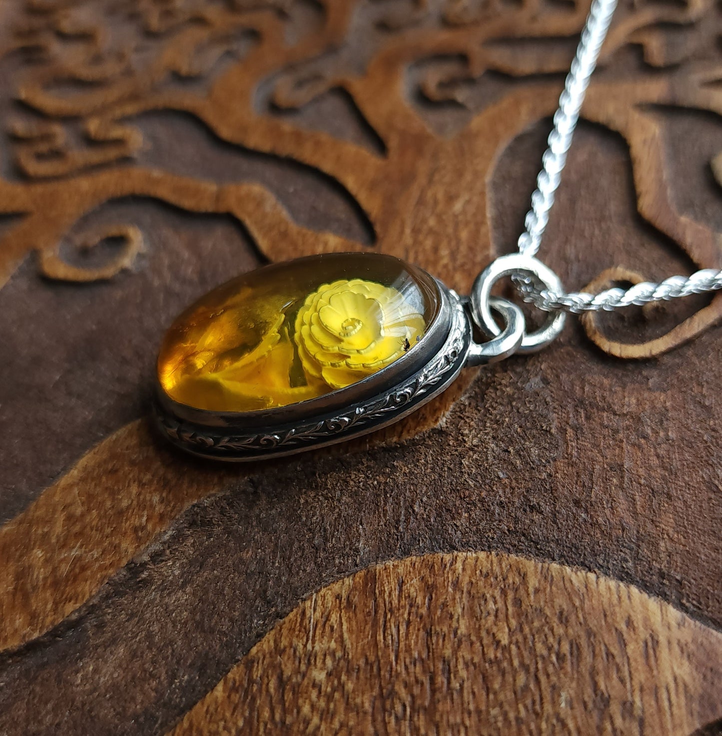 Sterling Silver & Mexican Amber Intaglio Pendant