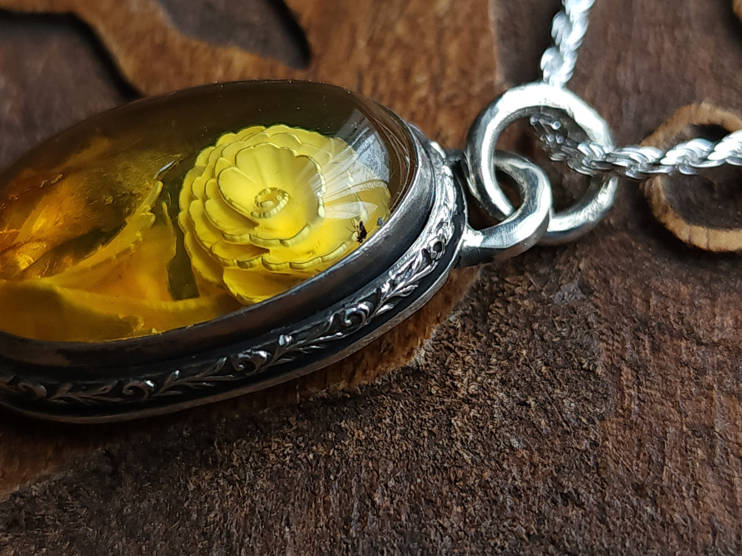 Sterling Silver & Mexican Amber Intaglio Pendant