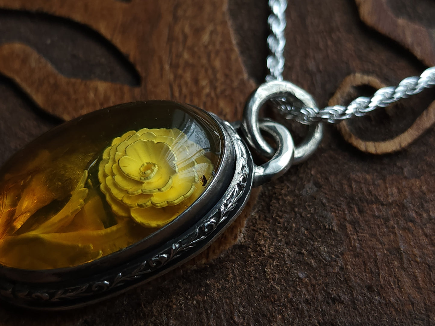 Sterling Silver & Mexican Amber Intaglio Pendant