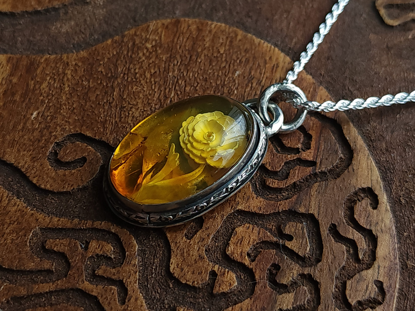 Sterling Silver & Mexican Amber Intaglio Pendant