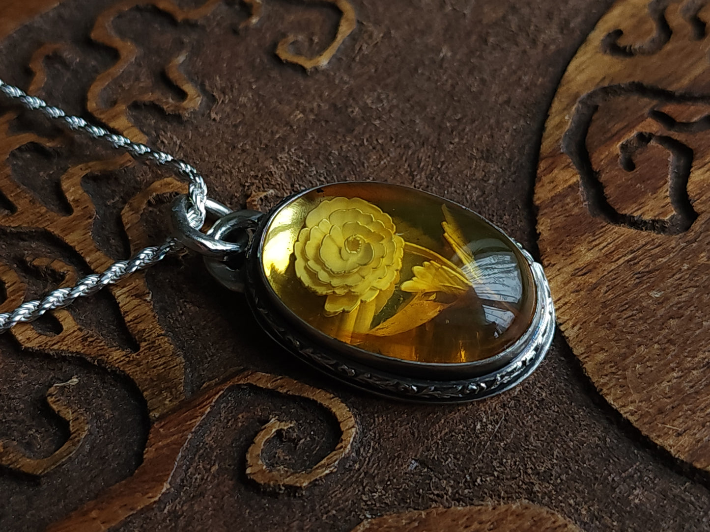 Sterling Silver & Mexican Amber Intaglio Pendant