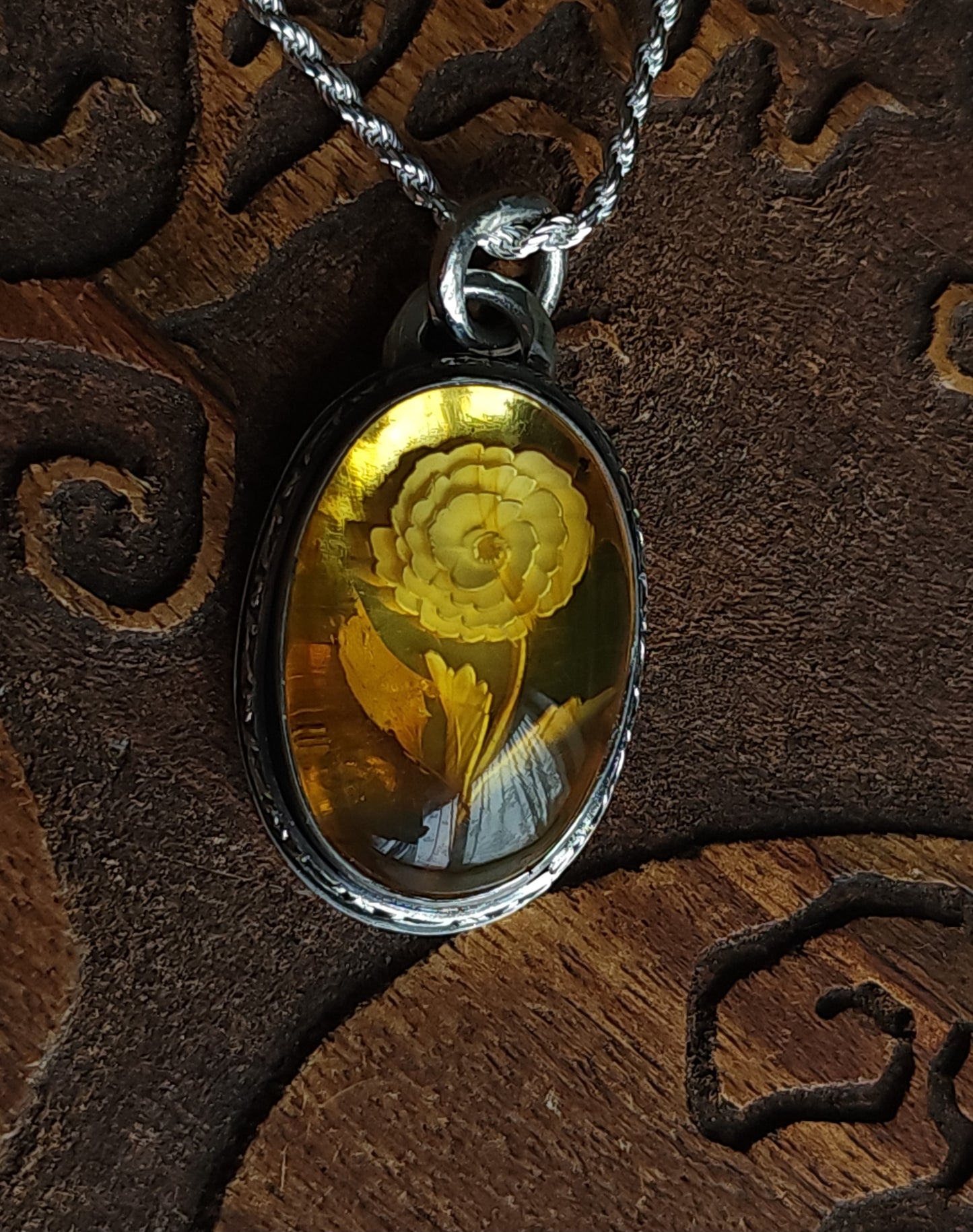 Sterling Silver & Mexican Amber Intaglio Pendant