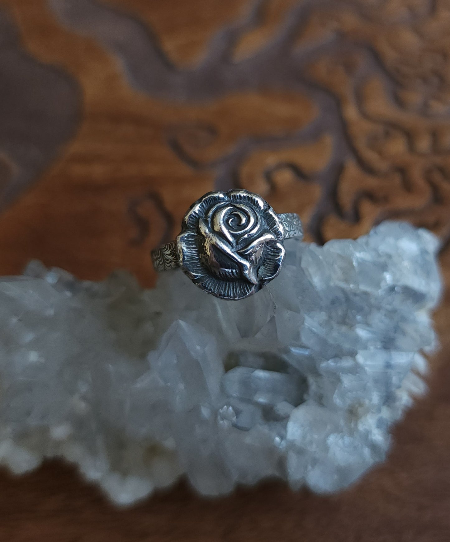 Sterling Silver Rose Ring - Size 8