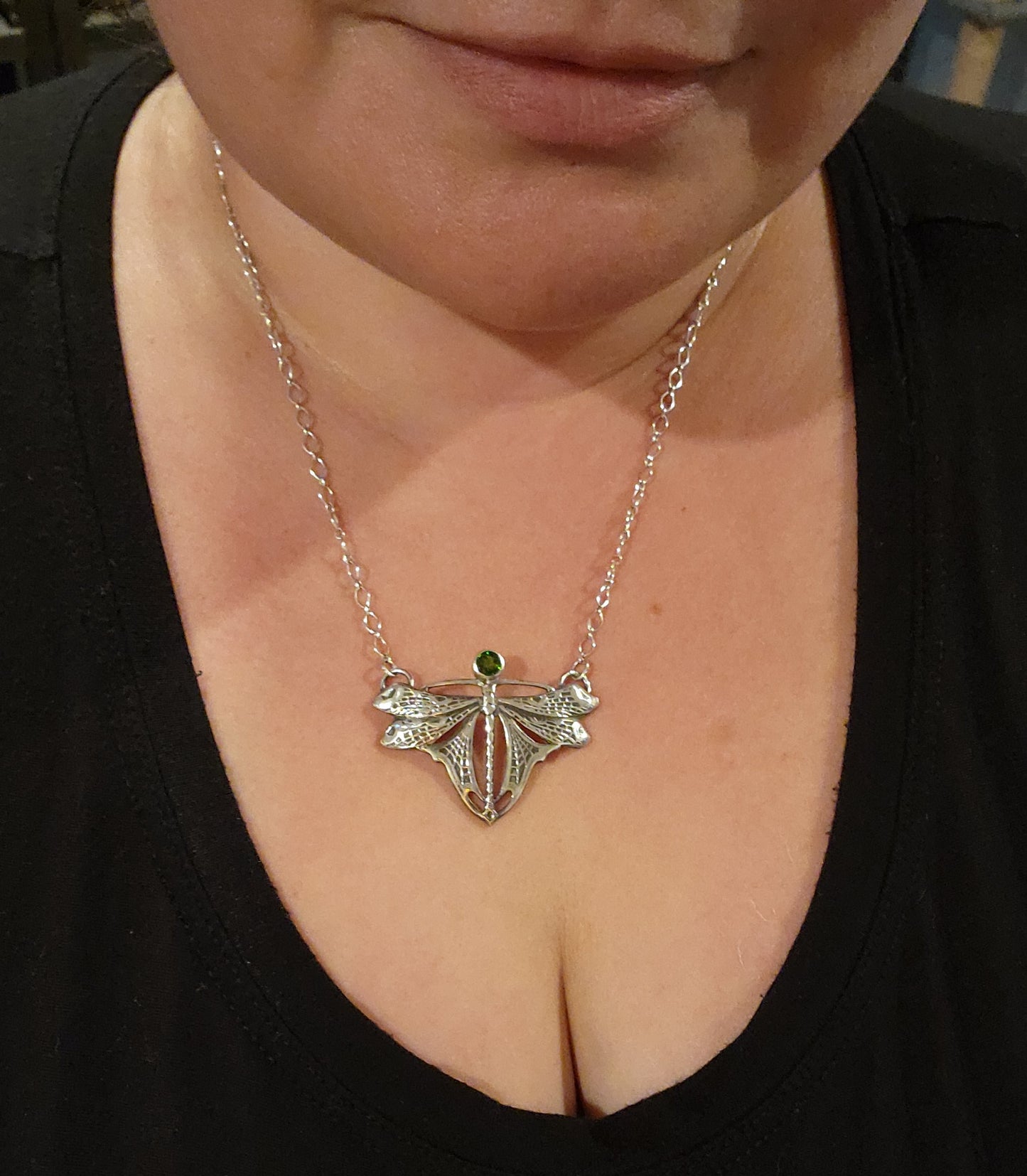 Sterling Silver & Chrome Diopside Dragonfly Necklace