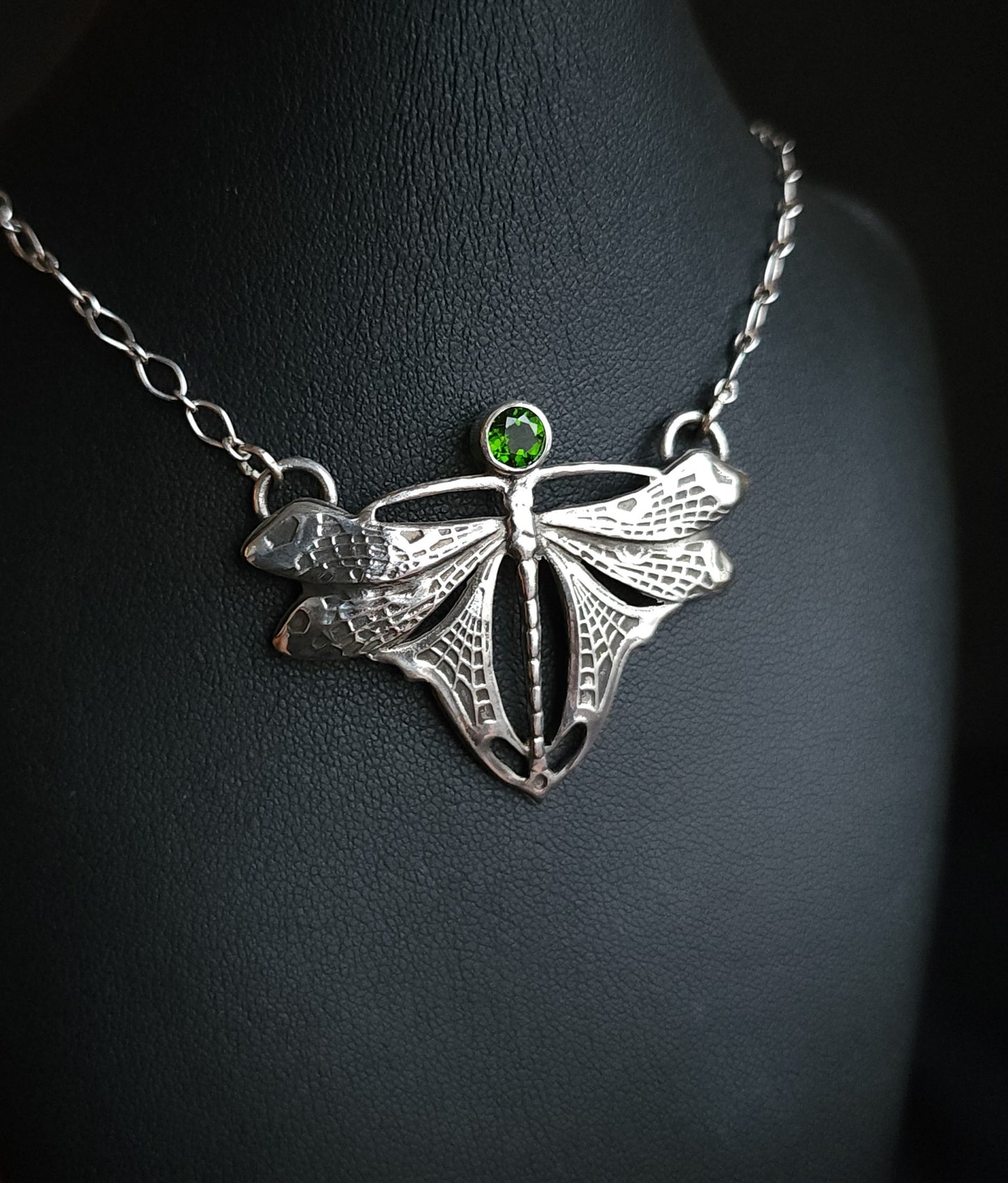 Sterling Silver & Chrome Diopside Dragonfly Necklace