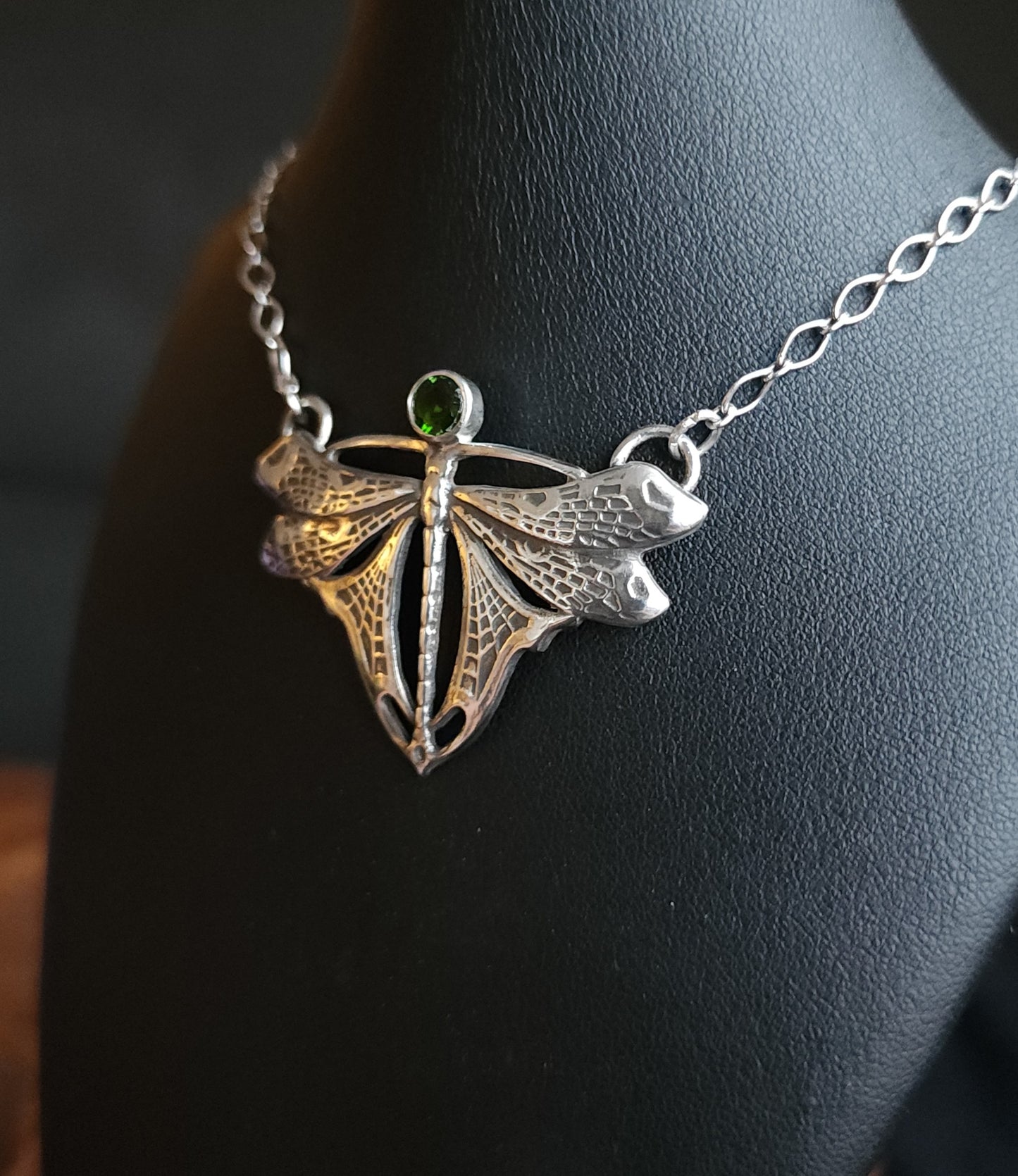 Sterling Silver & Chrome Diopside Dragonfly Necklace