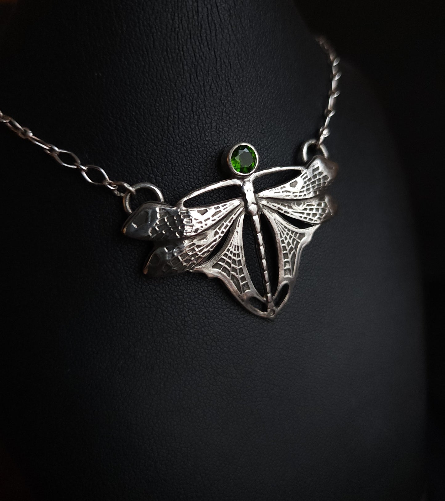 Sterling Silver & Chrome Diopside Dragonfly Necklace