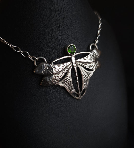 Sterling Silver & Chrome Diopside Dragonfly Necklace