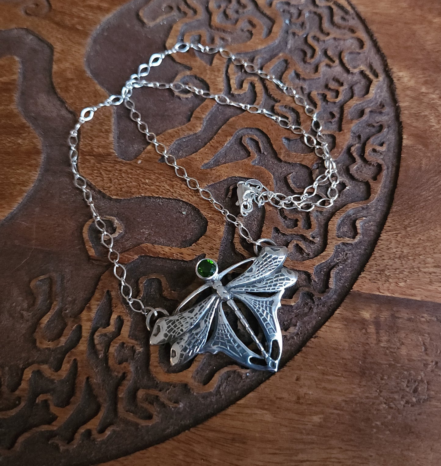 Sterling Silver & Chrome Diopside Dragonfly Necklace